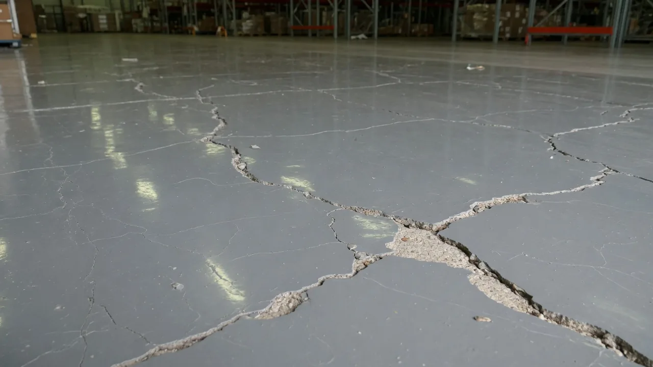 Bubbled and delaminating epoxy coating peeling off a warehouse concrete floor from moisture-vapor pressure below