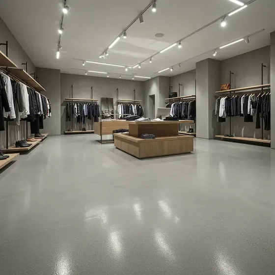 Metallic and decorative epoxy retail showroom floor in Atlanta