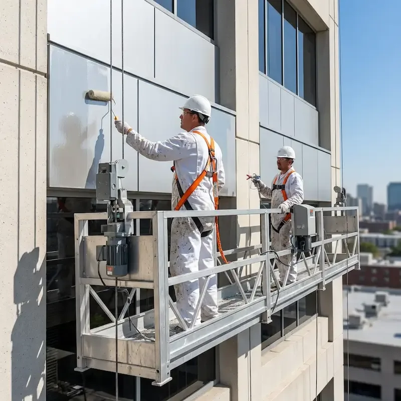 Exterior commercial painting crew coating an Atlanta building envelope