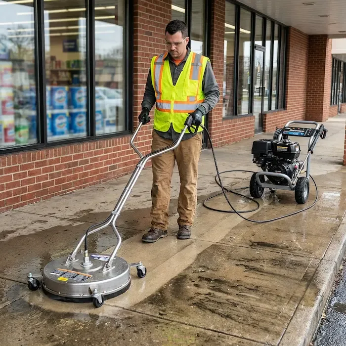 Storefront and dumpster pad pressure washing for an Atlanta commercial property