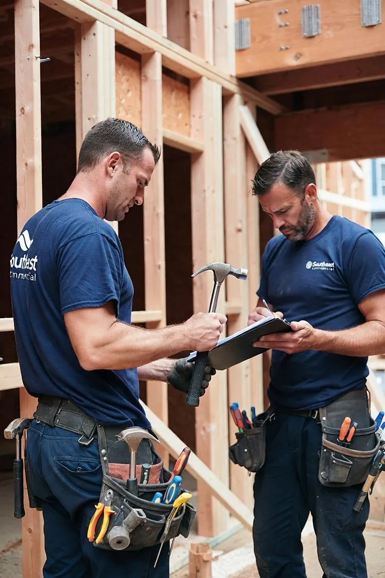 Southeast Commercial Services crew reviewing plans on a commercial build-out in Atlanta