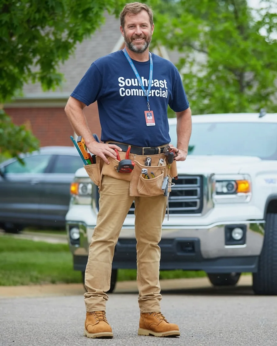 Southeast Commercial Services remodeling technician on site with company truck in Atlanta